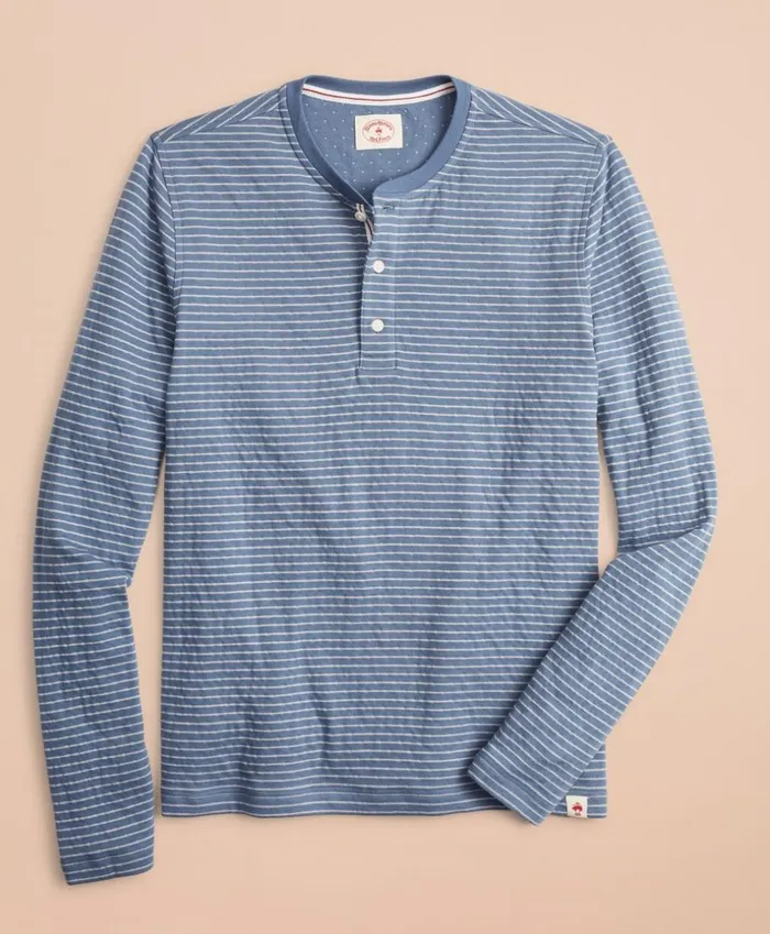 Brooks Brothers Polos and TShirts Striped DoubleKnit LongSleeve Henley Teal 8211 Men Brooks Brothers Polos and TShirts Striped DoubleKnit LongSleeve Henley Teal 8211 Men