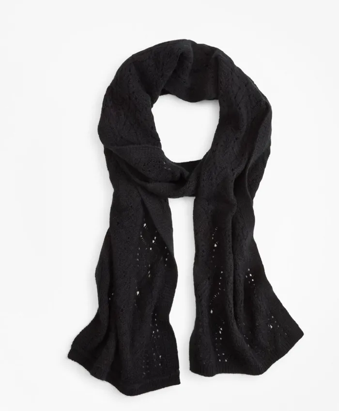 Brooks Brothers Scarves Hats and Gloves Pointelle CableKnit Cashmere Scarf Black 8211 Women