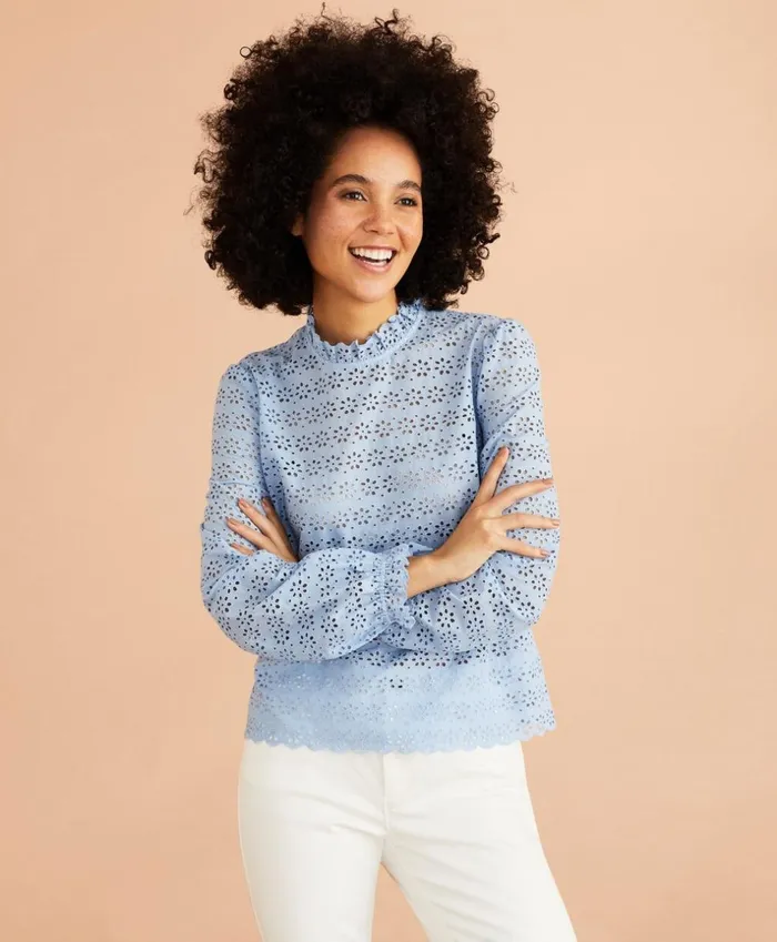 Brooks Brothers Shirts and Tops Cotton Eyelet Blouse Light Blue 8211 Women