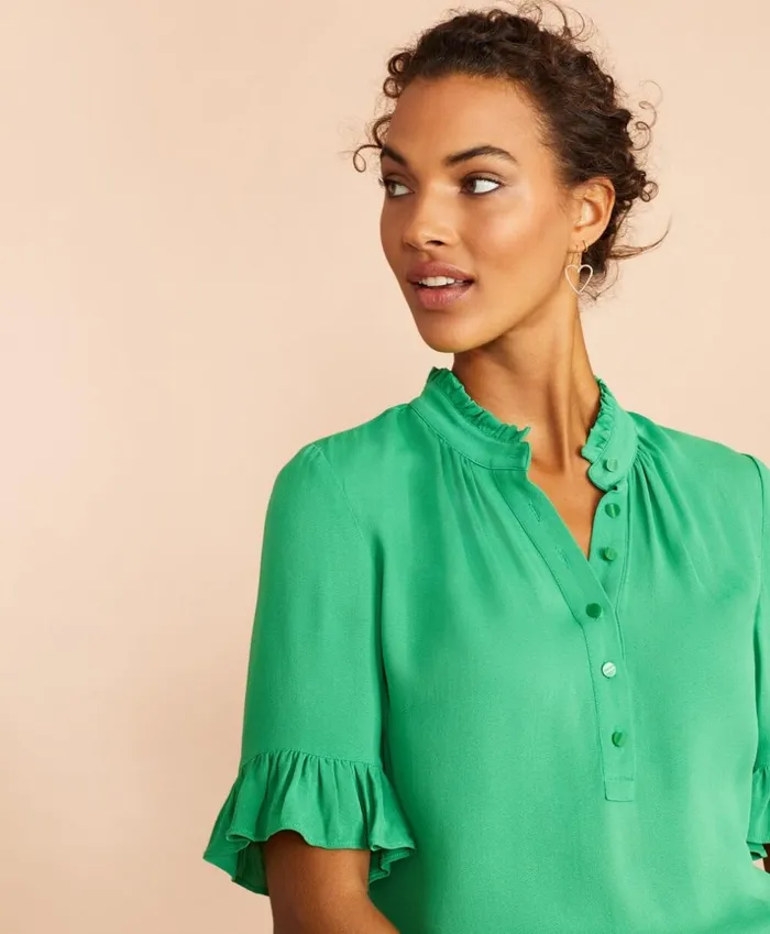 Brooks Brothers Shirts and Tops Crepe Ruffled Blouse Green 8211 Women