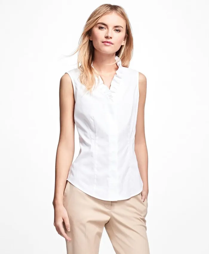 Brooks Brothers Shirts and Tops NonIron Sleeveless Ruffled Blouse White 8211 Women Brooks Brothers Shirts and Tops NonIron Sleeveless Ruffled Blouse White 8211 Women