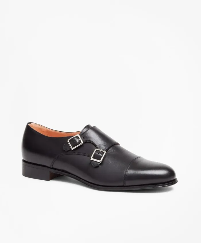 Brooks Brothers Shoes and Belts Leather CapToe Monk Straps Black 8211 Women