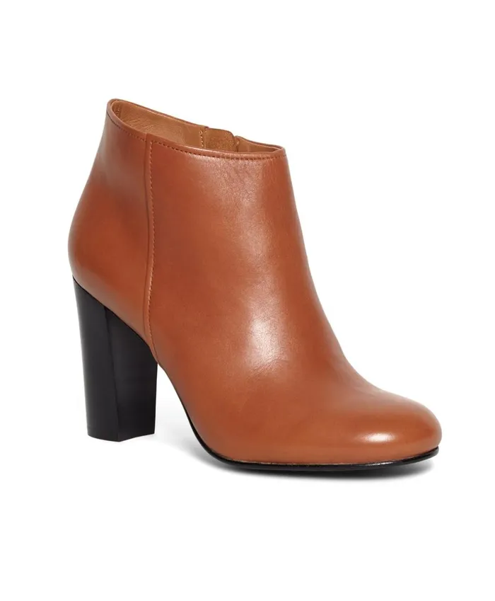 Brooks Brothers Shoes and Belts Short Leather Stacked Heel Booties Cognac 8211 Women