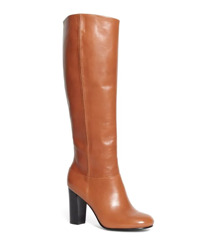 Brooks Brothers Shoes and Belts Tall Leather Stacked Heel Boots Cognac 8211 Women