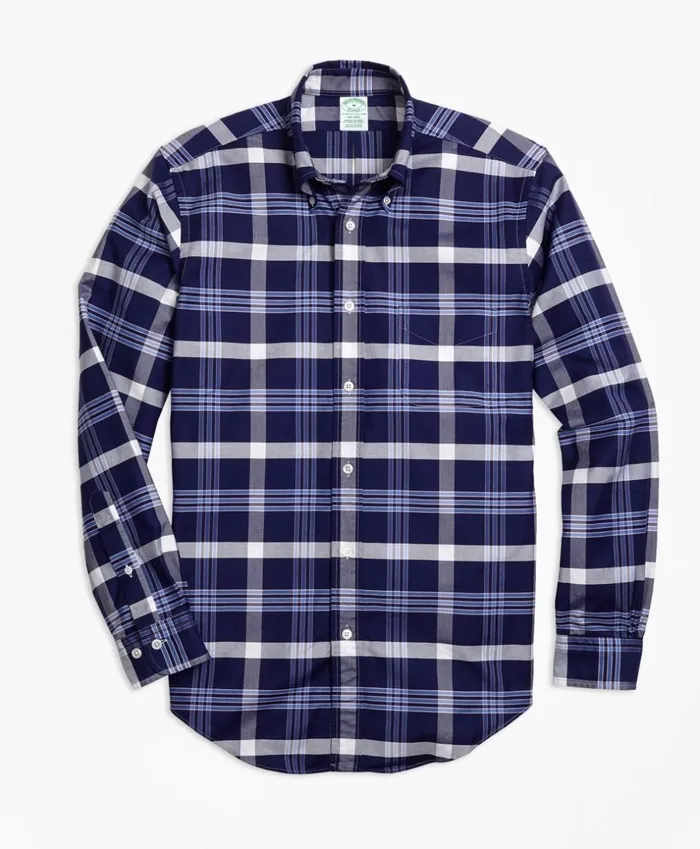 Brooks Brothers Sport Shirts Milano Fit Oxford BB10 Plaid Sport Shirt Navy 8211 Men Brooks Brothers Sport Shirts Milano Fit Oxford BB10 Plaid Sport Shirt Navy 8211 Men