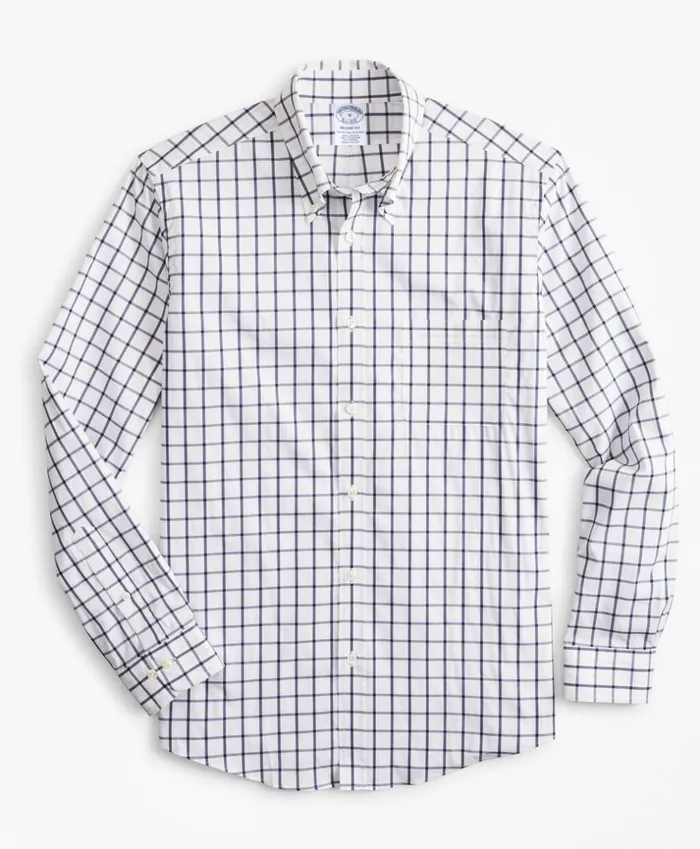 Brooks Brothers Sport Shirts Regent Fitted Sport Shirt Performance Series With COOLMAX Windowpane Navy 8211 Men Brooks Brothers Sport Shirts Regent Fitted Sport Shirt Performance Series With COOLMAX Windowpane Navy 8211 Men