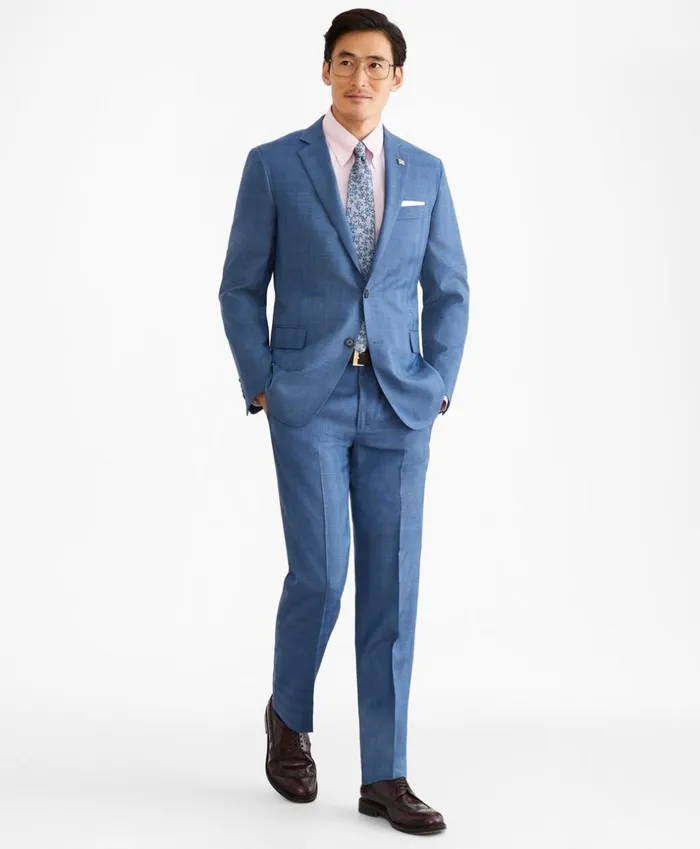 Brooks Brothers Suits Regent Fit TwoButton Plaid 1818 Suit Blue 8211 Men