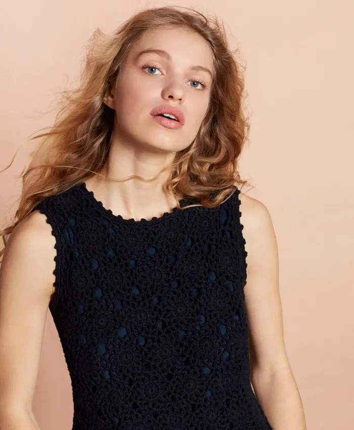 Brooks Brothers Sweaters Cotton Crochet Lace Top Navy 8211 Women