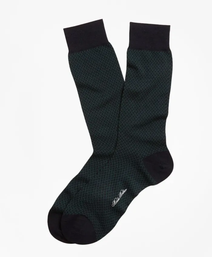 Brooks Brothers Underwear and Socks Basketweave Crew Socks Navygreen 8211 Men
