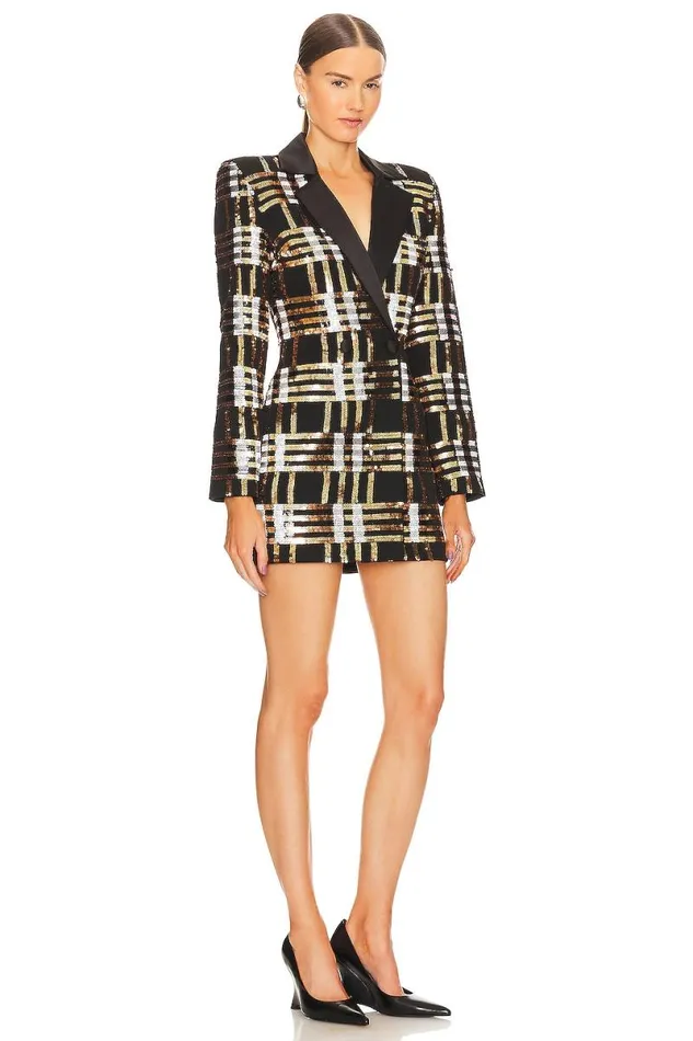 Calypso Blazer Dress Sequin Plaid Multi Women Lovers and Friends Dresses