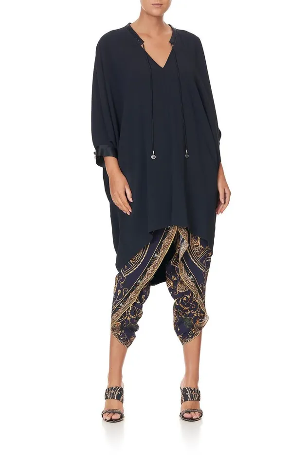 Camilla Mini Dresses Women VNeck Dress With Draped Back Solid Navy
