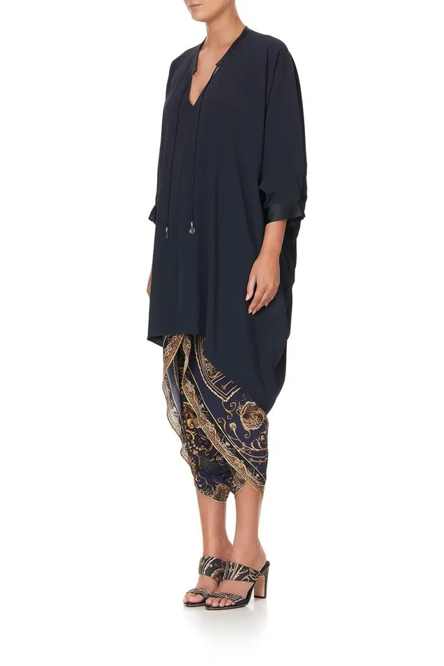 Camilla Mini Dresses Women VNeck Dress With Draped Back Solid Navy