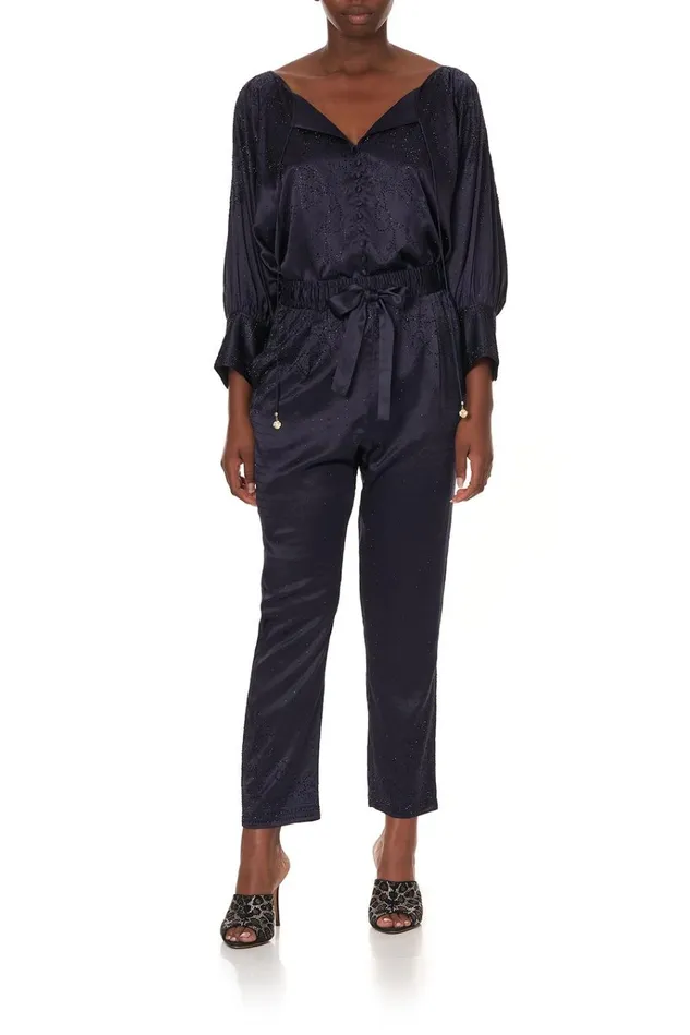 Camilla Modest Clothing Women Raglan Sleeve Button Up Top Luxe Navy