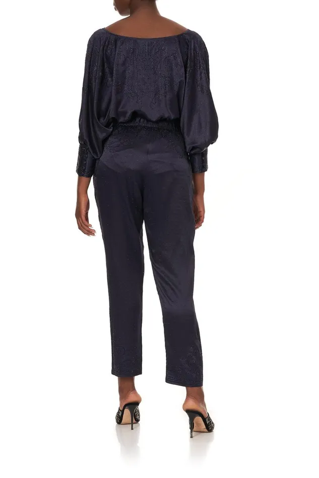 Camilla Modest Clothing Women Raglan Sleeve Button Up Top Luxe Navy