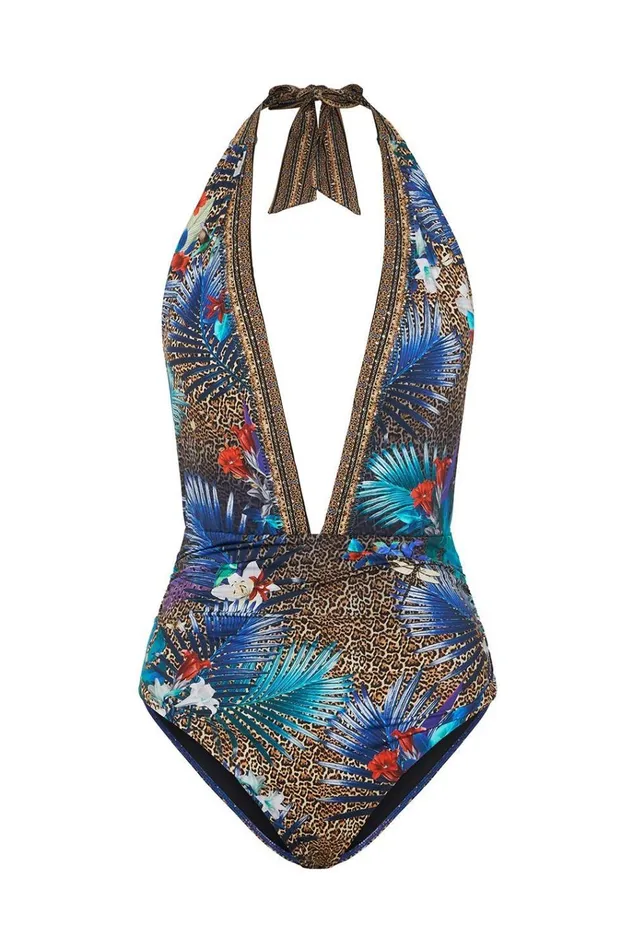 Camilla One Pieces Women Plunge Neck Halter One Piece Rainbow Room
