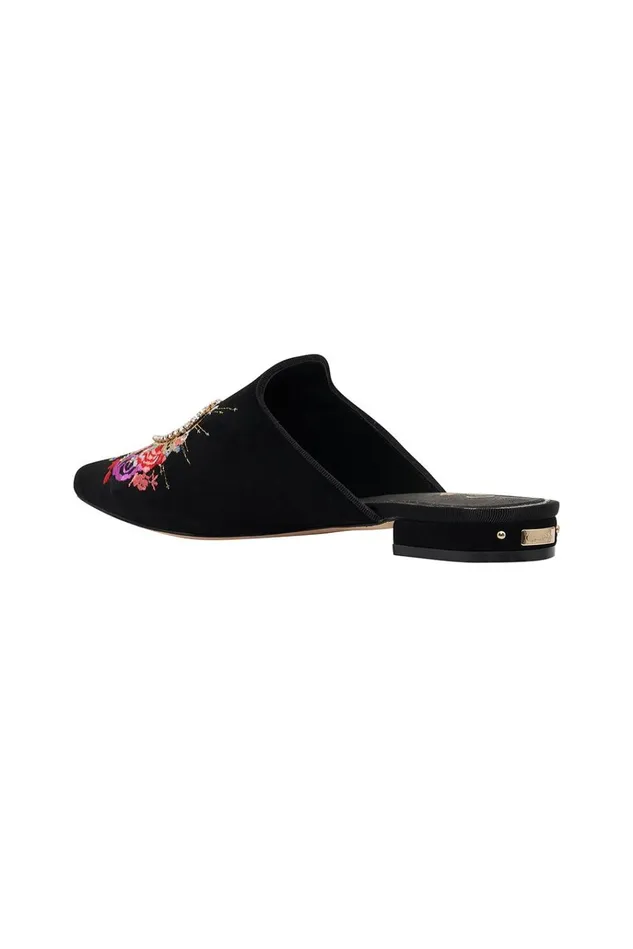 Camilla Shoes Women Embroidered Slipper Solid Black
