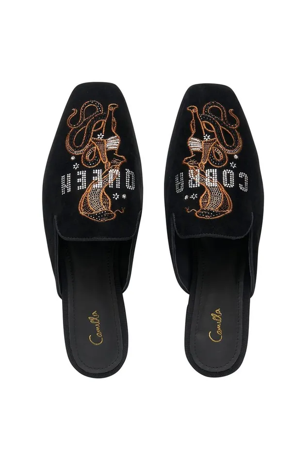 Camilla Shoes Women Square Toe Slipper Solid Black