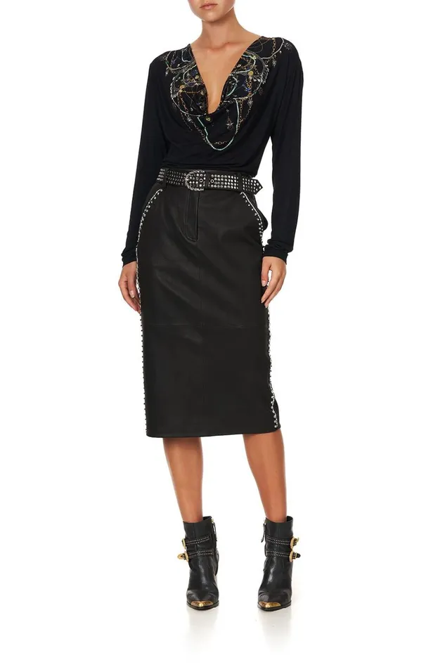 Camilla Skirts Women Belted Leather Skirt Leather