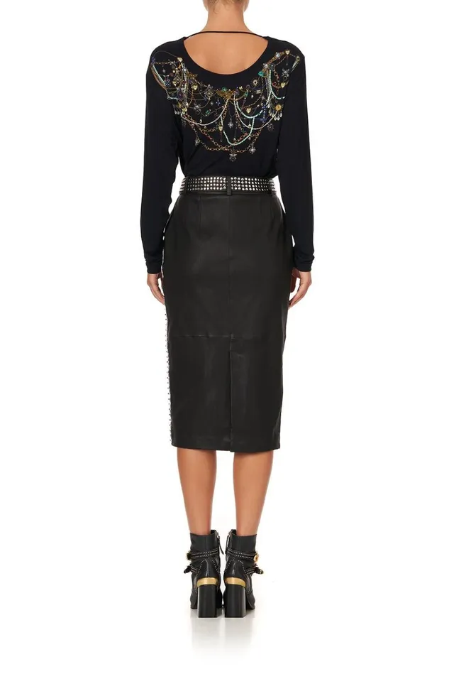 Camilla Skirts Women Belted Leather Skirt Leather