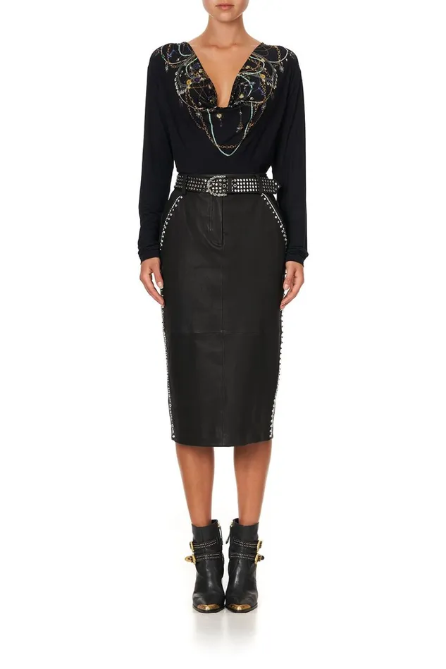 Camilla Skirts Women Belted Leather Skirt Leather