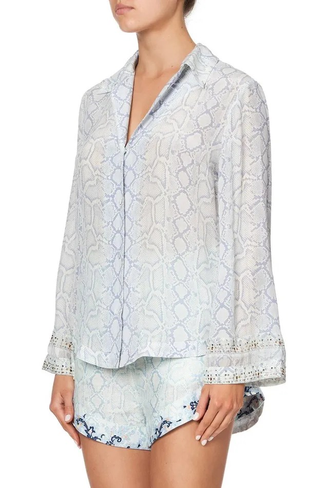 Camilla Tops Women Button Down Shirt With Contrast Bush Diamond