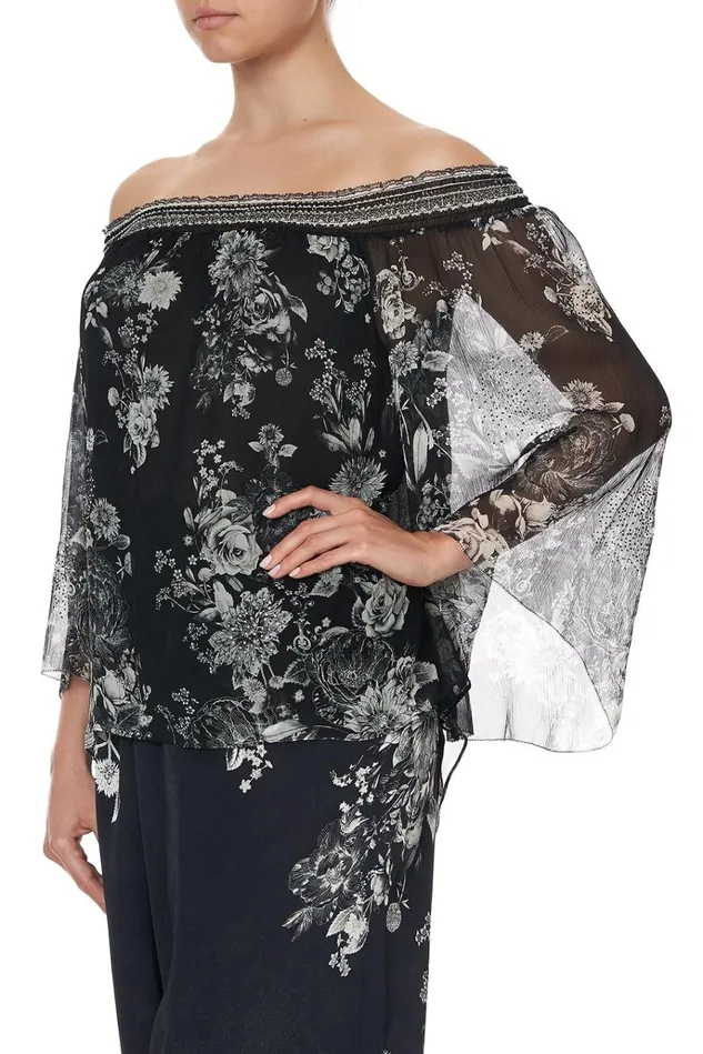 Camilla Tops Women Off Shoulder Shirred Blouse Moonshine Bloom