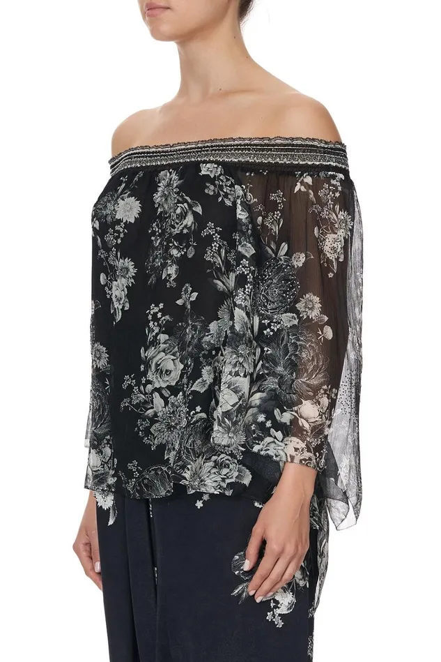 Camilla Tops Women Off Shoulder Shirred Blouse Moonshine Bloom