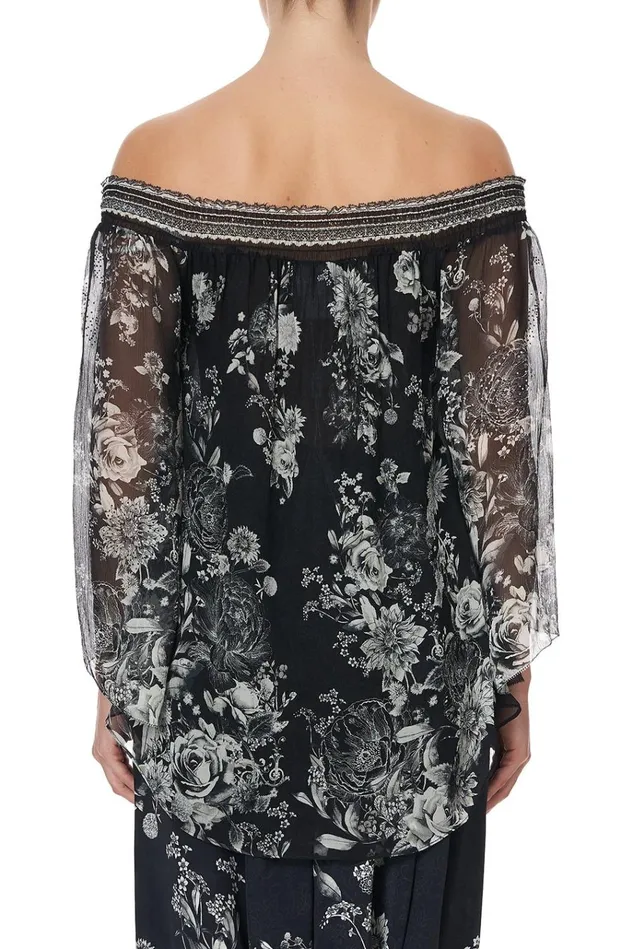 Camilla Tops Women Off Shoulder Shirred Blouse Moonshine Bloom