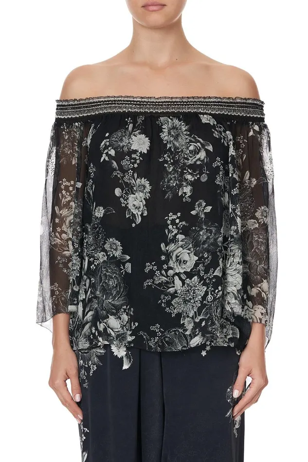 Camilla Tops Women Off Shoulder Shirred Blouse Moonshine Bloom