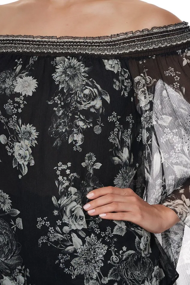 Camilla Tops Women Off Shoulder Shirred Blouse Moonshine Bloom