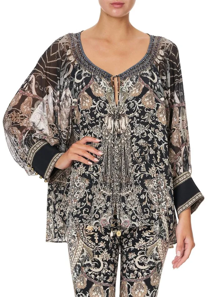 Camilla Tops Women Raglan Sleeve Button Up Top Dust Her Off