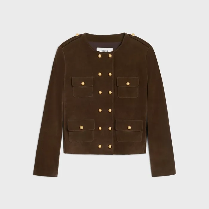 Cardigan Jacket In Split Calfskin Espresso Women CELINE LEATHER AND SHEARLING Cardigan Jacket In Split Calfskin Espresso Women CELINE LEATHER AND SHEARLING