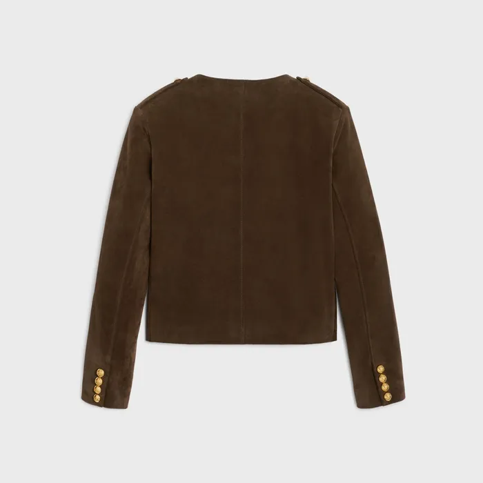 Cardigan Jacket In Split Calfskin Espresso Women CELINE LEATHER AND SHEARLING