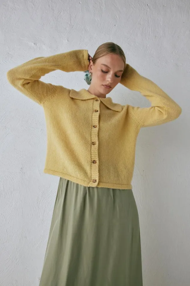 Cardigans Women VRG GRL Avery Knit Cardigan Lemon Cardigans Women VRG GRL Avery Knit Cardigan Lemon