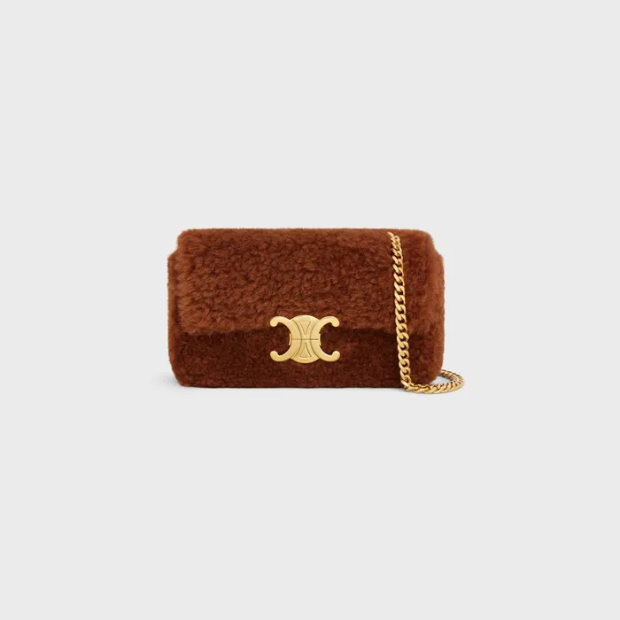 Chain Shoulder Bag Claude In Shearling Fox Red Women CELINE CLAUDE