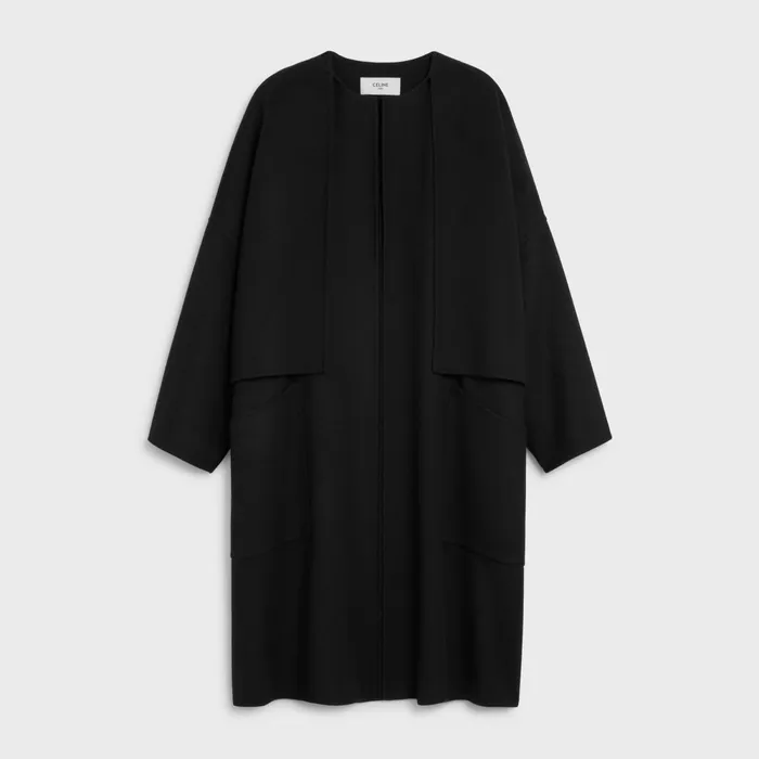 Coat With Pure Collar In Double Face Cashmere Black Women CELINE COATS