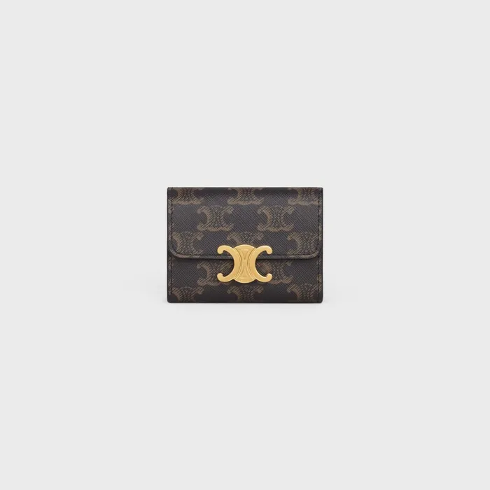 Compact Wallet With Coin Triomphe In Triomphe Canvas Tan Women CELINE TRIOMPHE CANVAS Compact Wallet With Coin Triomphe In Triomphe Canvas Tan Women CELINE TRIOMPHE CANVAS