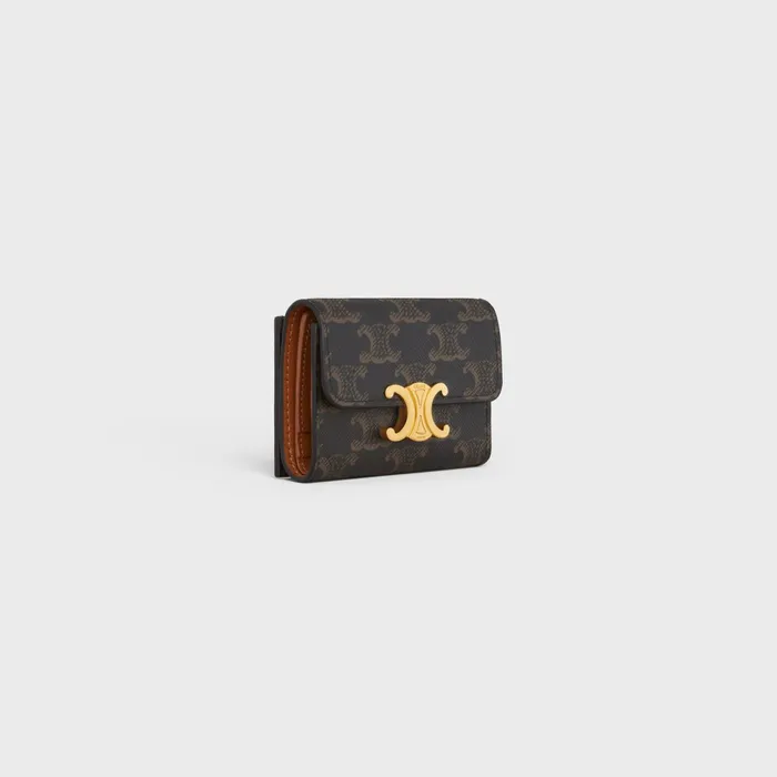 Compact Wallet With Coin Triomphe In Triomphe Canvas Tan Women CELINE TRIOMPHE CANVAS Compact Wallet With Coin Triomphe In Triomphe Canvas Tan Women CELINE TRIOMPHE CANVAS