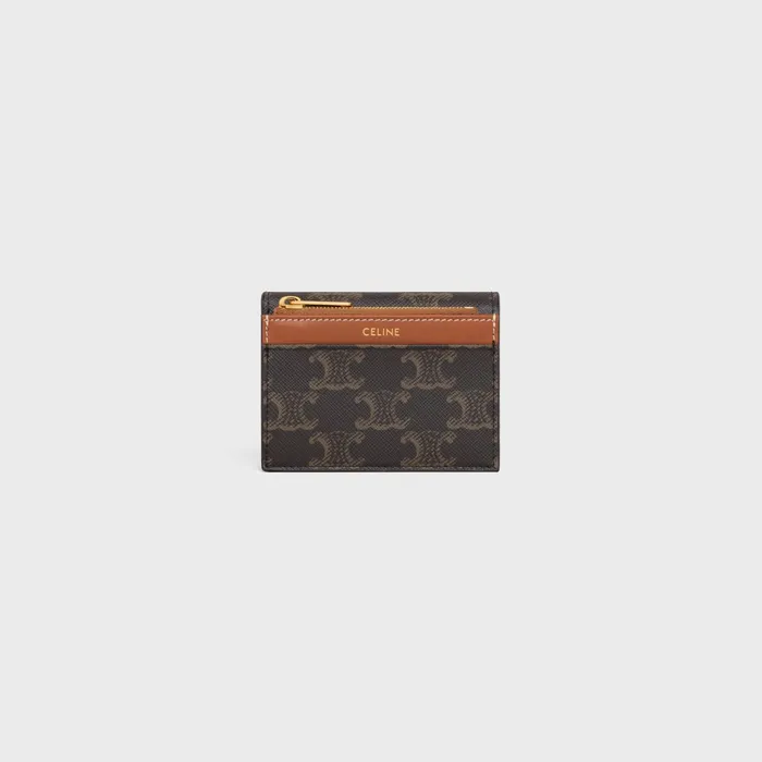 Compact Wallet With Coin Triomphe In Triomphe Canvas Tan Women CELINE TRIOMPHE CANVAS Compact Wallet With Coin Triomphe In Triomphe Canvas Tan Women CELINE TRIOMPHE CANVAS