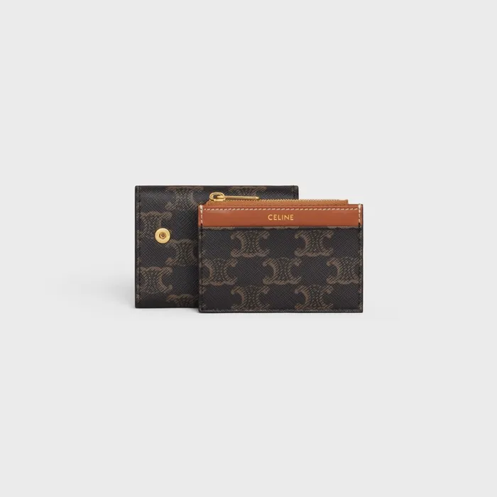 Compact Wallet With Coin Triomphe In Triomphe Canvas Tan Women CELINE TRIOMPHE CANVAS Compact Wallet With Coin Triomphe In Triomphe Canvas Tan Women CELINE TRIOMPHE CANVAS