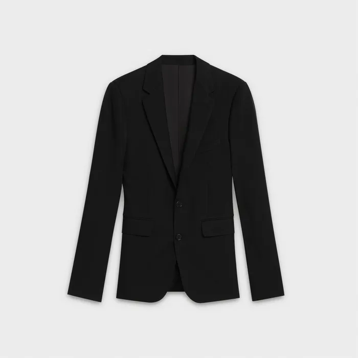 Cropped Jacket In Wool Gabardine Black Men CELINE JACKETS and TROUSERS