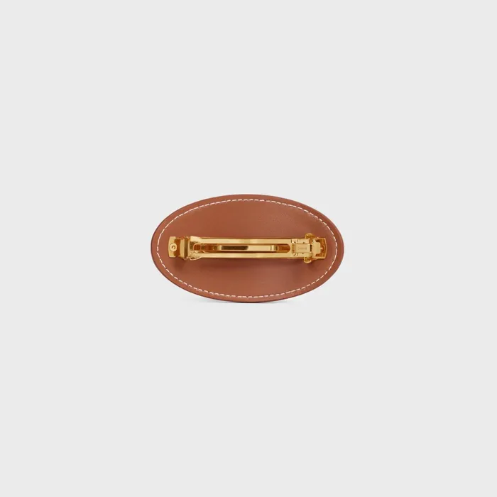 Cuir Triomphe Hair Clip In Calfskin And Steel Gold Tan Women CELINE HAIR ACCESSORIES Cuir Triomphe Hair Clip In Calfskin And Steel Gold Tan Women CELINE HAIR ACCESSORIES