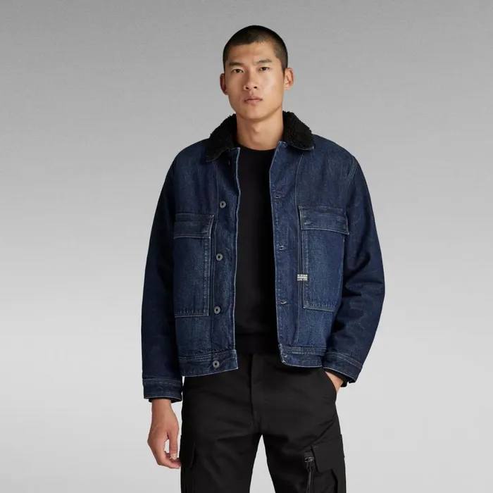 Denim Jackets Men GStar RAW Utility Flap Pocket Sherpa Jacket Worn In Kingfisher Denim Jackets Men GStar RAW Utility Flap Pocket Sherpa Jacket Worn In Kingfisher