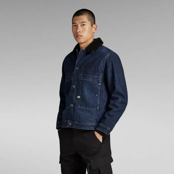 Denim Jackets Men GStar RAW Utility Flap Pocket Sherpa Jacket Worn In Kingfisher