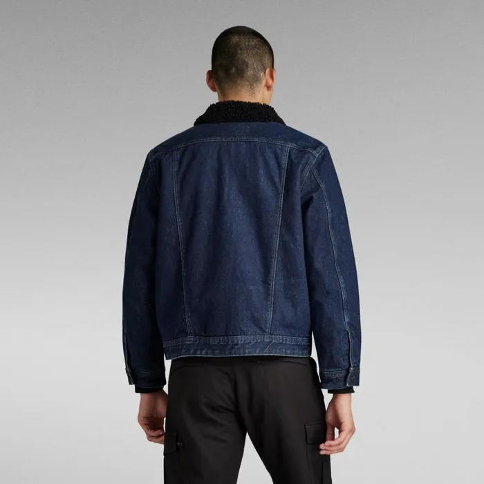 Denim Jackets Men GStar RAW Utility Flap Pocket Sherpa Jacket Worn In Kingfisher