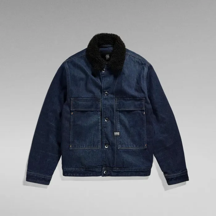 Denim Jackets Men GStar RAW Utility Flap Pocket Sherpa Jacket Worn In Kingfisher