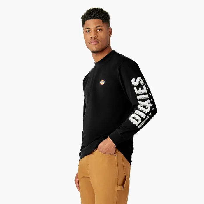 Dickies TShirts Long Sleeve Workwear Graphic TShirt Black Black kbk 8211 Men