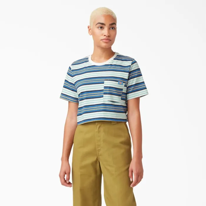 Dickies TShirts Womens Striped Cropped TShirt Cobalt Stripe Cobalt Stripe c2s 8211 Women