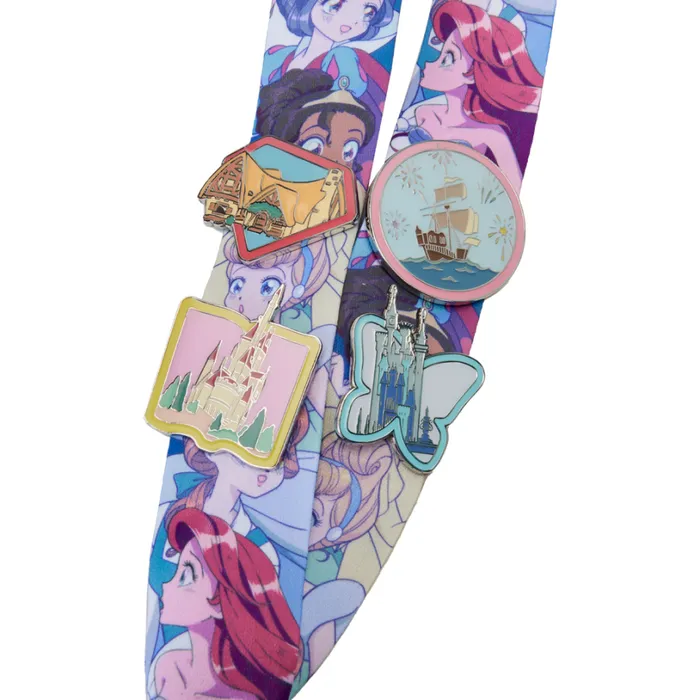 Disney Princess Manga Style Lanyard With Card Holder With Pins Unisex Loungefly Small Accessories Disney Princess Manga Style Lanyard With Card Holder With Pins Unisex Loungefly Small Accessories