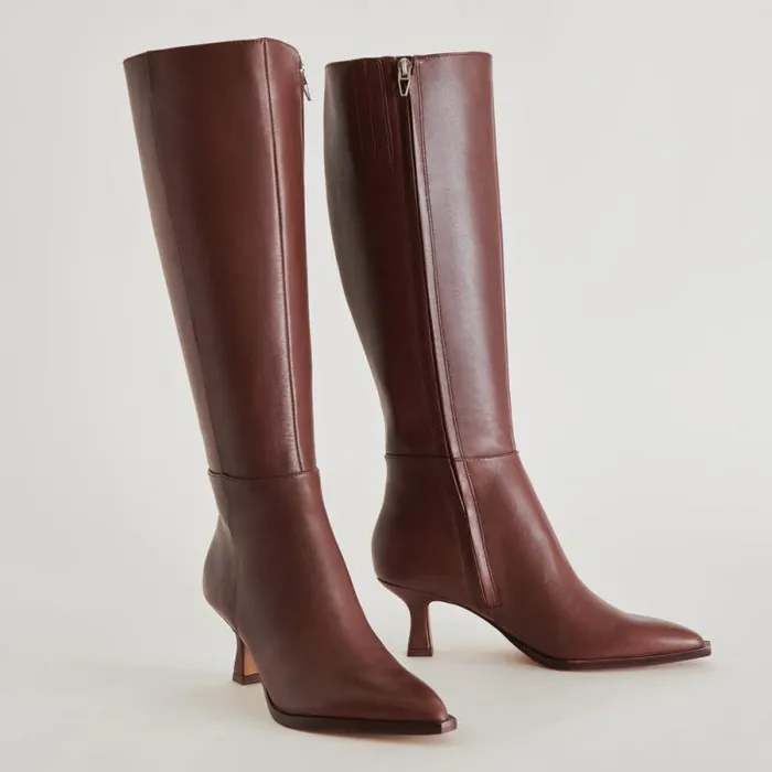 Dolce Vita Auggie Wide Calf Boots Chocolate Leather Women Boots and Booties